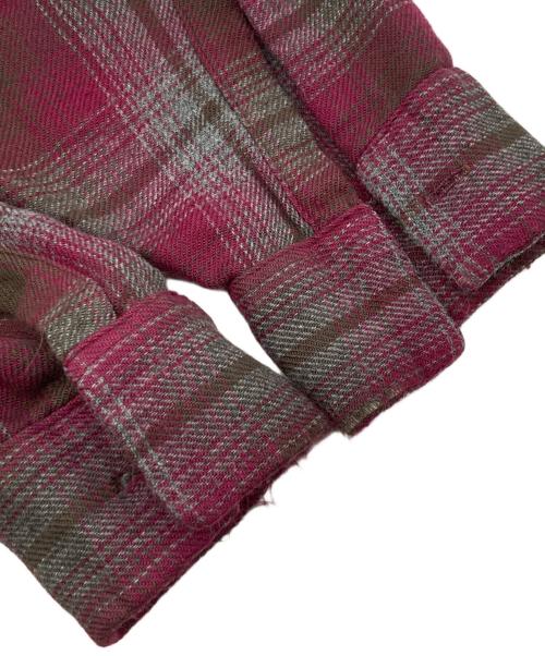VAN HEUSEN（ヴァンヒューセン/バンヒューゼン）VAN HEUSEN (ヴァンヒューセン/バンヒューゼン) 60s ウールアクリルオープンカラーシャツ レッド×グレー サイズ:SIZE 15-15 1/2の古着・服飾アイテム