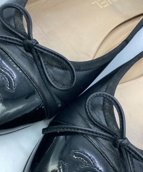 CHANEL（シャネル）CHANEL (シャネル) バレリーナ ココマークリボンパンプス ブラック サイズ:	SIZE 38 1/2の古着・服飾アイテム