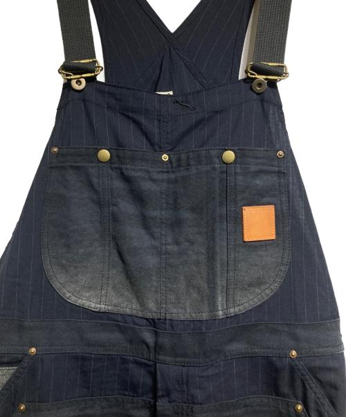 KHOKI（コッキ）KHOKI (コッキ) ダブルニーストライプオーバーオール/Double-Knee Stripe Overalls ブラック サイズ:4の古着・服飾アイテム