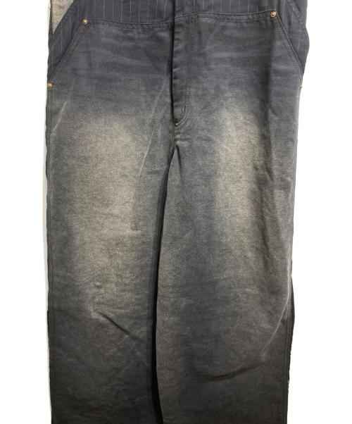 KHOKI（コッキ）KHOKI (コッキ) ダブルニーストライプオーバーオール/Double-Knee Stripe Overalls ブラック サイズ:4の古着・服飾アイテム