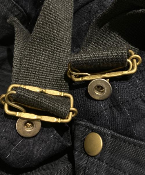 KHOKI（コッキ）KHOKI (コッキ) ダブルニーストライプオーバーオール/Double-Knee Stripe Overalls ブラック サイズ:4の古着・服飾アイテム