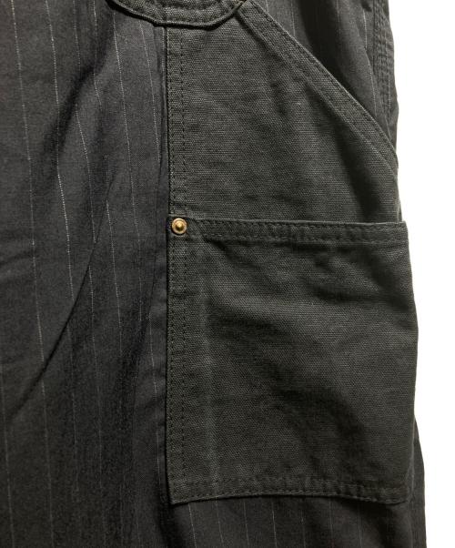 KHOKI（コッキ）KHOKI (コッキ) ダブルニーストライプオーバーオール/Double-Knee Stripe Overalls ブラック サイズ:4の古着・服飾アイテム