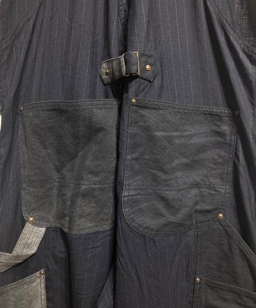 KHOKI（コッキ）KHOKI (コッキ) ダブルニーストライプオーバーオール/Double-Knee Stripe Overalls ブラック サイズ:4の古着・服飾アイテム