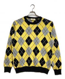 MAISON et VOYAGE（メゾンエボヤージュ）の古着「カシミヤ アーガイル クルーネックプルオーバー/Cashmere Argyle Crew Neck Pullover」｜ブラック×イエロー