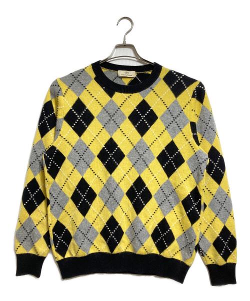 MAISON et VOYAGE（メゾンエボヤージュ）MAISON et VOYAGE (メゾンエボヤージュ) カシミヤ アーガイル クルーネックプルオーバー/Cashmere Argyle Crew Neck Pullover ブラック×イエロー サイズ:Sの古着・服飾アイテム