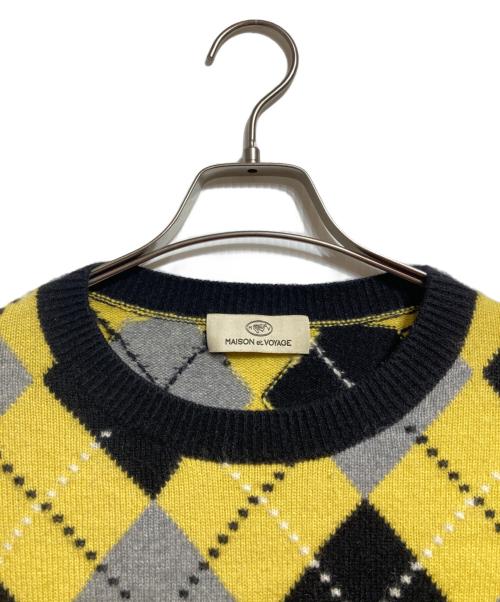 MAISON et VOYAGE（メゾンエボヤージュ）MAISON et VOYAGE (メゾンエボヤージュ) カシミヤ アーガイル クルーネックプルオーバー/Cashmere Argyle Crew Neck Pullover ブラック×イエロー サイズ:Sの古着・服飾アイテム