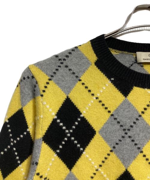 MAISON et VOYAGE（メゾンエボヤージュ）MAISON et VOYAGE (メゾンエボヤージュ) カシミヤ アーガイル クルーネックプルオーバー/Cashmere Argyle Crew Neck Pullover ブラック×イエロー サイズ:Sの古着・服飾アイテム