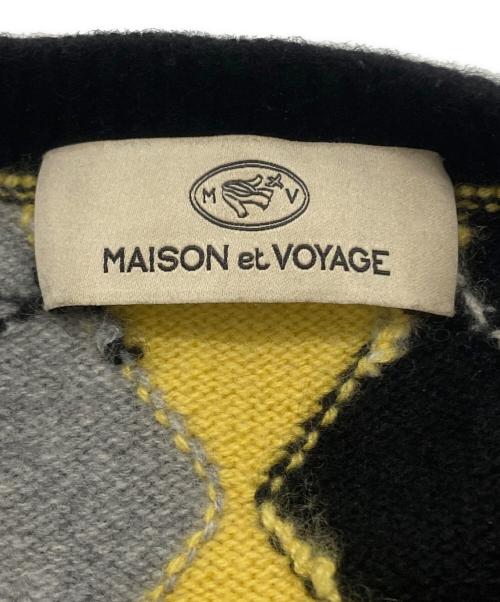 MAISON et VOYAGE（メゾンエボヤージュ）MAISON et VOYAGE (メゾンエボヤージュ) カシミヤ アーガイル クルーネックプルオーバー/Cashmere Argyle Crew Neck Pullover ブラック×イエロー サイズ:Sの古着・服飾アイテム