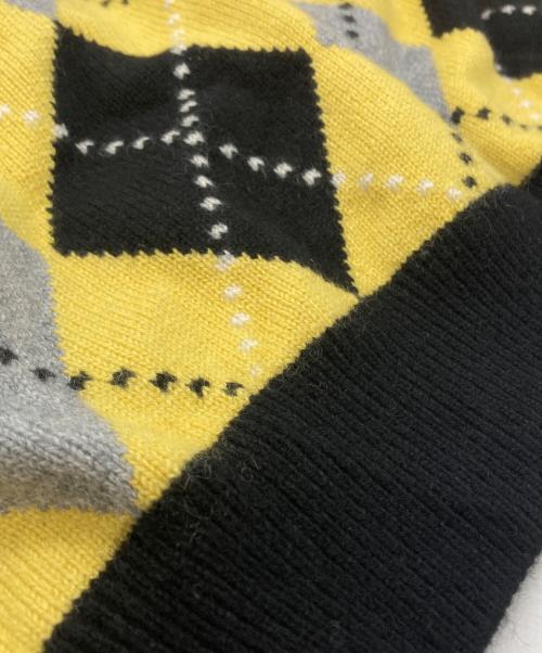 MAISON et VOYAGE（メゾンエボヤージュ）MAISON et VOYAGE (メゾンエボヤージュ) カシミヤ アーガイル クルーネックプルオーバー/Cashmere Argyle Crew Neck Pullover ブラック×イエロー サイズ:Sの古着・服飾アイテム