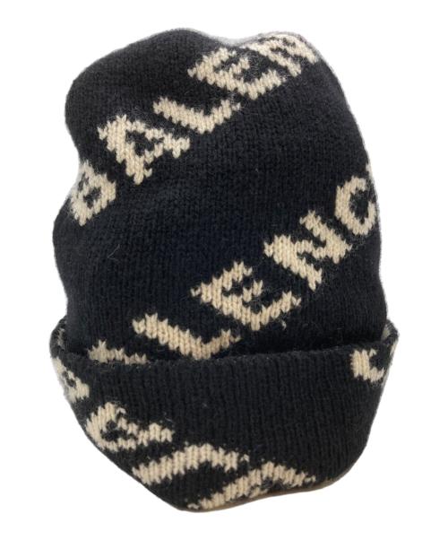 BALENCIAGA（バレンシアガ）BALENCIAGA (バレンシアガ) ロゴニット帽/Logo knit hat ブラック×ベージュ サイズ:Freeの古着・服飾アイテム
