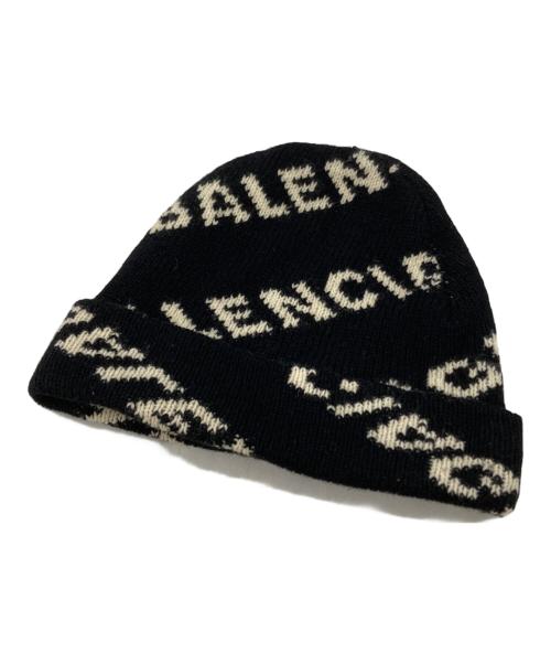 BALENCIAGA（バレンシアガ）BALENCIAGA (バレンシアガ) ロゴニット帽/Logo knit hat ブラック×ベージュ サイズ:Freeの古着・服飾アイテム