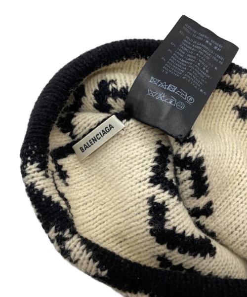 BALENCIAGA（バレンシアガ）BALENCIAGA (バレンシアガ) ロゴニット帽/Logo knit hat ブラック×ベージュ サイズ:Freeの古着・服飾アイテム