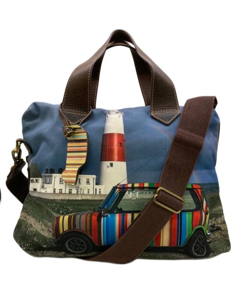 PAUL SMITH（ポールスミス）Paul Smith (ポールスミス) 車転写プリントショルダーバッグ ブルー×ブラウンの古着・服飾アイテム