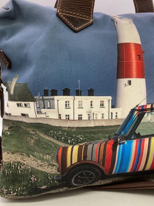 PAUL SMITH（ポールスミス）Paul Smith (ポールスミス) 車転写プリントショルダーバッグ ブルー×ブラウンの古着・服飾アイテム
