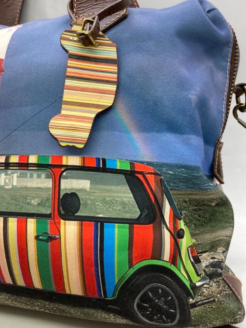 PAUL SMITH（ポールスミス）Paul Smith (ポールスミス) 車転写プリントショルダーバッグ ブルー×ブラウンの古着・服飾アイテム