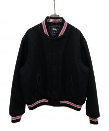 stussy（ステューシー）の古着「S Talk Melton Varsity Jacket」｜ブラック×ピンク