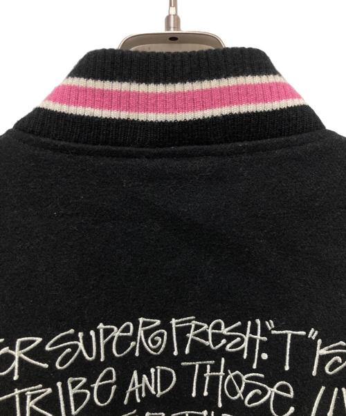 stussy（ステューシー）stussy (ステューシー) S Talk Melton Varsity Jacket ブラック×ピンク サイズ:Mの古着・服飾アイテム