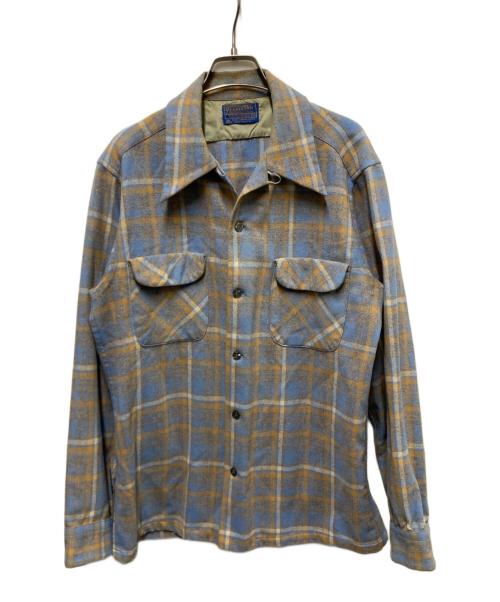 PENDLETON（ペンドルトン）PENDLETON (ペンドルトン) 80s ウールボードシャツ オレンジスカイブルー サイズ:Mの古着・服飾アイテム