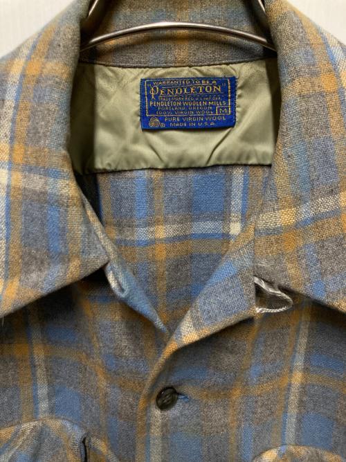 PENDLETON（ペンドルトン）PENDLETON (ペンドルトン) 80s ウールボードシャツ オレンジスカイブルー サイズ:Mの古着・服飾アイテム