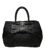 PRADAプラダ）の古着「レザーリボン ナイロンハンドバッグ/Nylon Handbag with Leather Ribbon」｜ブラック