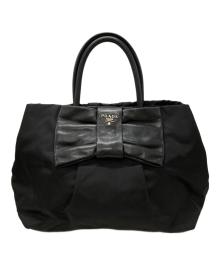 PRADA（プラダ）の古着「レザーリボン ナイロンハンドバッグ/Nylon Handbag with Leather Ribbon」｜ブラック