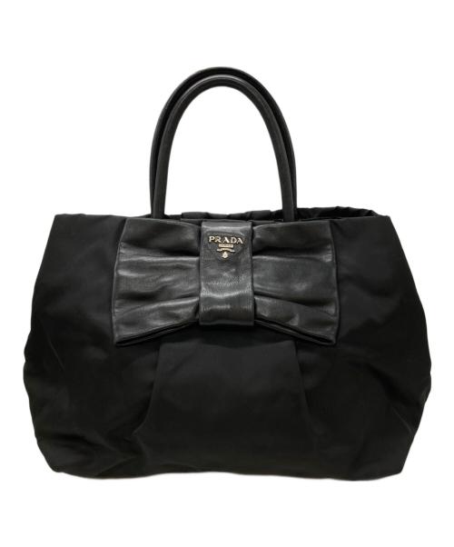 PRADA（プラダ）PRADA (プラダ) レザーリボン ナイロンハンドバッグ/Nylon Handbag with Leather Ribbon ブラックの古着・服飾アイテム