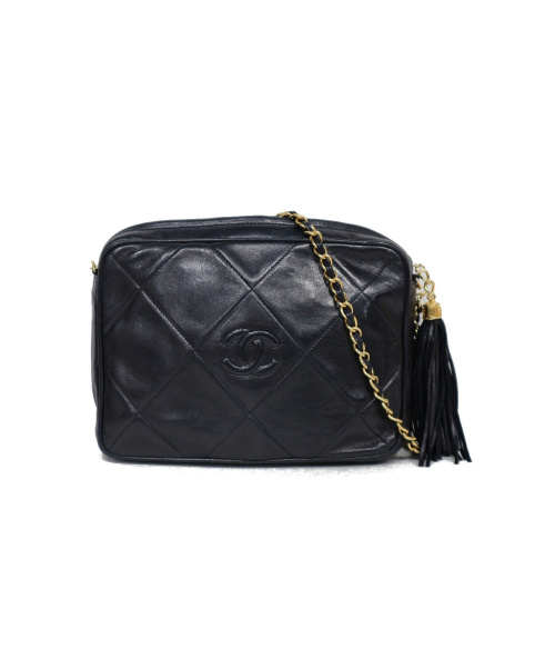 CHANEL（シャネル）CHANEL (シャネル) フリンジチェーンショルダーバッグ ブラックの古着・服飾アイテム