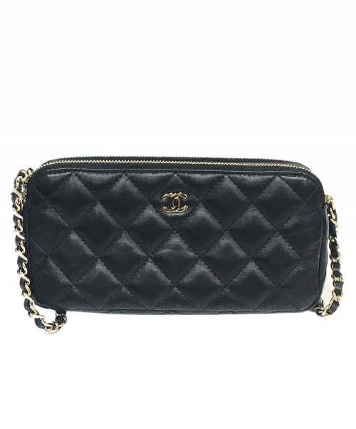 CHANEL（シャネル）CHANEL (シャネル) ラムスキンマトラッセチェーンウォレット ブラック A82527の古着・服飾アイテム