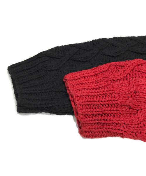 FORSOME ONE（フォーサムワン）FORSOME ONE (フォーサムワン) ケーブルニット ブラック×レッド サイズ:48の古着・服飾アイテム