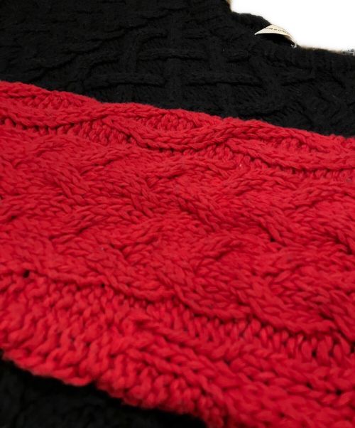 FORSOME ONE（フォーサムワン）FORSOME ONE (フォーサムワン) ケーブルニット ブラック×レッド サイズ:48の古着・服飾アイテム