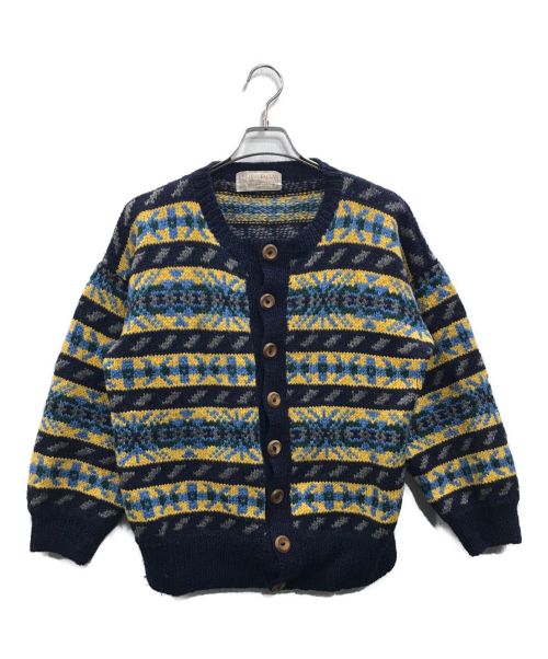 INVERALLAN（インバーアラン）INVERALLAN (インバーアラン) 英国製総柄カーディガン ネイビー×イエロー サイズ:表記なしの古着・服飾アイテム