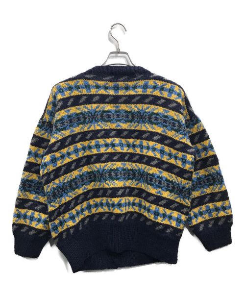 INVERALLAN（インバーアラン）INVERALLAN (インバーアラン) 英国製総柄カーディガン ネイビー×イエロー サイズ:表記なしの古着・服飾アイテム