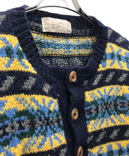INVERALLAN（インバーアラン）INVERALLAN (インバーアラン) 英国製総柄カーディガン ネイビー×イエロー サイズ:表記なしの古着・服飾アイテム