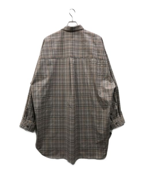 MAISON SPECIAL（メゾンスペシャル）MAISON SPECIAL (メゾンスペシャル) テックウールチェック/ロイヤルレザープライムオーバーシャツコート グレー×ブラウン サイズ:Mの古着・服飾アイテム