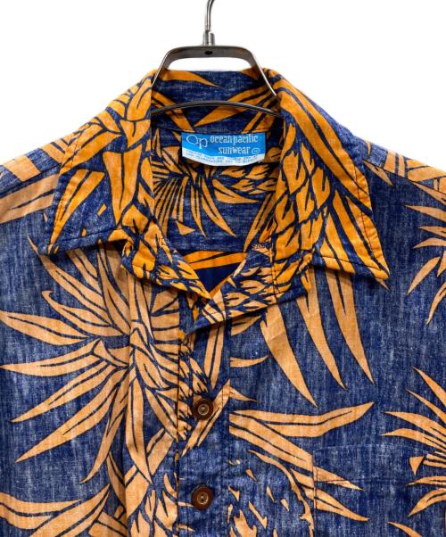Ocean Pacific（オーシャンパシフィック）Ocean Pacific (オーシャンパシフィック) 70ｓプルオーバーアロハ ブルー×オレンジ サイズ:Ｍの古着・服飾アイテム