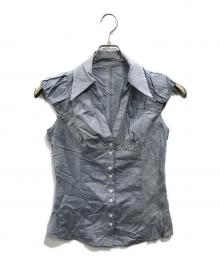 ATTISESSION（アティセッション）の古着「ギャザー ショートスリーブ シャツ」｜ブルー