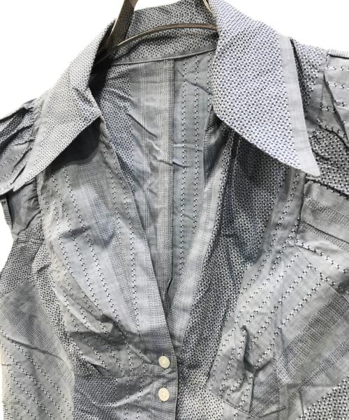 ATTISESSION（アティセッション）ATTISESSION (アティセッション) ギャザー ショートスリーブ シャツ ブルー サイズ:Freeの古着・服飾アイテム