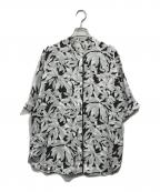 icBアイシービー）の古着「BackSatinAmunzen 5分袖バンドカラーブラウス」｜ブルー