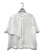 icBアイシービー）の古着「BackSatinAmunzen 5分袖ラッフルデザインブラウス」｜ホワイト