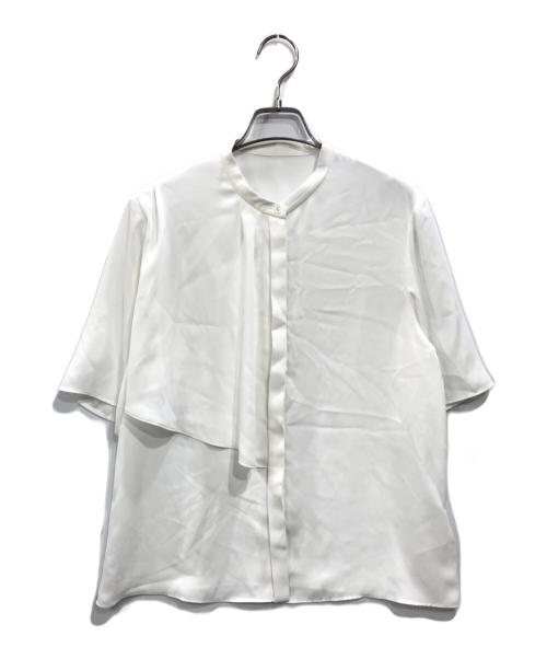 icB（アイシービー）icB (アイシービー) BackSatinAmunzen 5分袖ラッフルデザインブラウス ホワイト サイズ:Sの古着・服飾アイテム