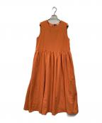 Emma Taylorエマテイラー）の古着「リネンタッチギャザーフレアワンピース」｜オレンジ