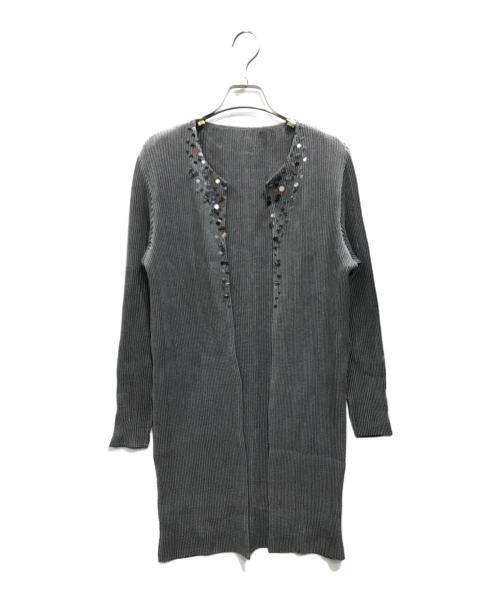SPECCHIO（スペッチオ）SPECCHIO (スペッチオ) シャトルプリーツ スパンコール刺繍 ノーカラー ロング ジャケット グレー サイズ:40の古着・服飾アイテム
