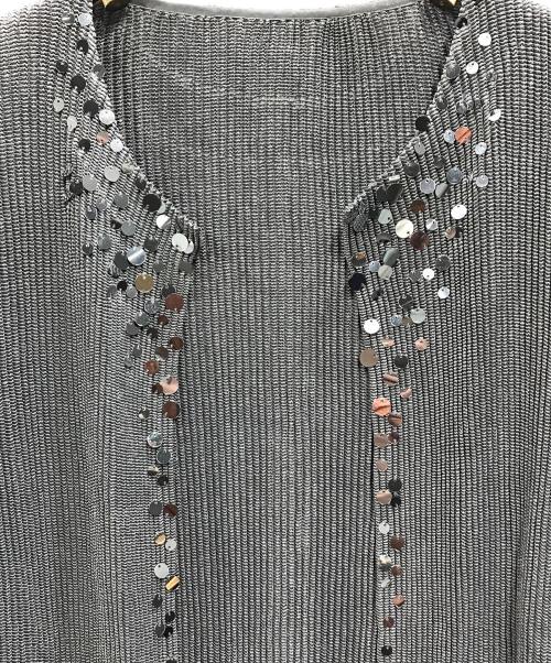 SPECCHIO（スペッチオ）SPECCHIO (スペッチオ) シャトルプリーツ スパンコール刺繍 ノーカラー ロング ジャケット グレー サイズ:40の古着・服飾アイテム