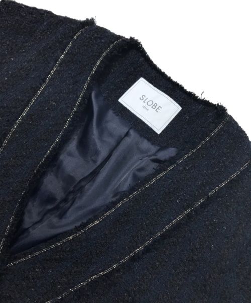 SLOBE IENA（スローブ イエナ）SLOBE IENA (スローブ イエナ) ノーカラーツイードジャケット ネイビー サイズ:Freeの古着・服飾アイテム