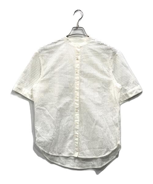 23区（ニジュウサンク）23区 (ニジュウサンク) エンブロイダリーレース バンドカラー5分袖シャツ ホワイト サイズ:40の古着・服飾アイテム