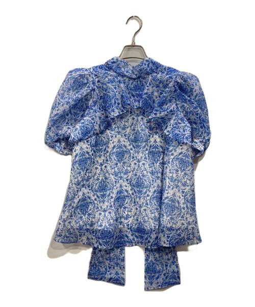 Snidel（スナイデル）Snidel (スナイデル) プリントハーフスリオーガンシースルーブラウス ブルー サイズ:Fの古着・服飾アイテム