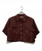 BEAUTY&YOUTHビューティーアンドユース）の古着「ポリエステルメッシュ ショート5分袖シャツ」｜ワインレッド