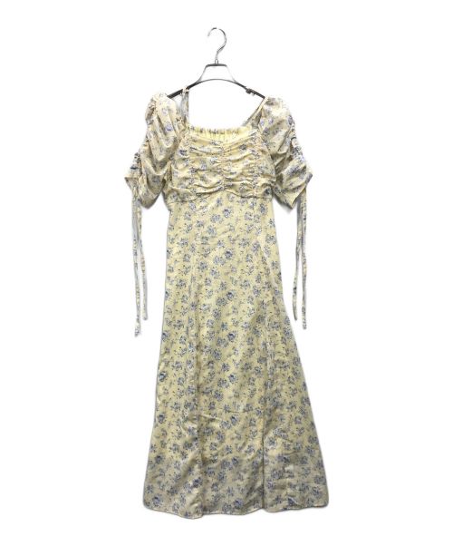Swingle（スウィングル）Swingle (スウィングル) ギャザースリーブオフショルフラワーキャミワンピース イエロー サイズ:Freeの古着・服飾アイテム