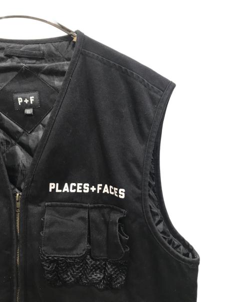 PLACES+FACES（プレイセス＋フェイセス）PLACES+FACES (プレイセス＋フェイセス) ハンティングベスト ブラック サイズ:XLの古着・服飾アイテム