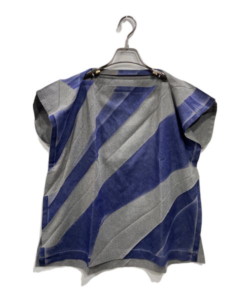 me ISSEY MIYAKE（ミーイッセイ ミヤケ）me ISSEY MIYAKE (ミーイッセイ ミヤケ) スクエアデザインブラウス ブルー×グレー サイズ:表記なしの古着・服飾アイテム